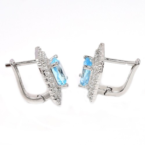925 STERLING SILBER OHRRING NATÜRLICHER BLAUTOPAS EDELSTEIN & WEISSER CZ EDELSTEIN - Bild 3 von 8