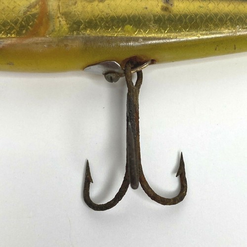 Señuelo de pesca Minnow oro amarillo gris ojos abultados abrigo acrílico 3,5 pulgadas vintage - Imagen 5 de 12