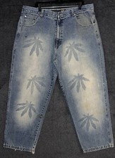 Vintage Kno Betta Jeans Baggy Denim Size 40 Weed Plant Stencil JNCO Style