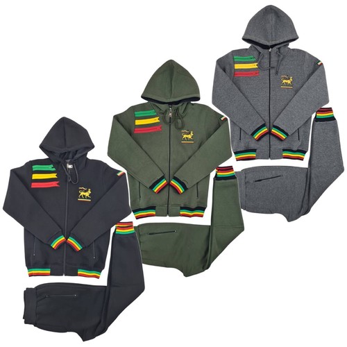 Time Is Money Rasta Trainingsanzug Set Reggae 3 Streifen Zip Hoodie Jogginghose Streetwear - Bild 1 von 22
