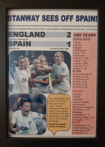 England 2 Spain 1 - Women's European Championship 2022 - souvenir print - Picture 3 of 5