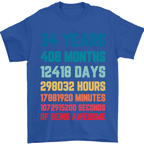 34th Birthday 34 Year Old Mens T-Shirt 100% Cotton - Picture 41 of 91