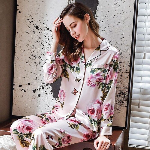 22 MM 100% Mulberry Silk Pajamas Women's Silk Pajamas Set Nightgown Sleepwear - Picture 8 of 28