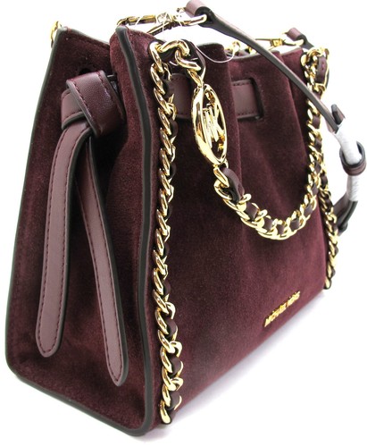 NEU MIT ETIKETT MICHAEL KORS MINA kleine Wildleder Leder Kette geflochten Crossbody Ochsenblut/Burgund - Bild 5 von 7
