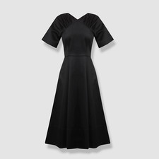 $1790 Carolina Herrera Women's Black Gathered-Sleeve Belted Midi Dress Size 4