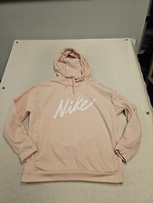 Nike Therma-FIT Hoodie Peach Pink Script Logo Fleece Sweatshirt Womens Small