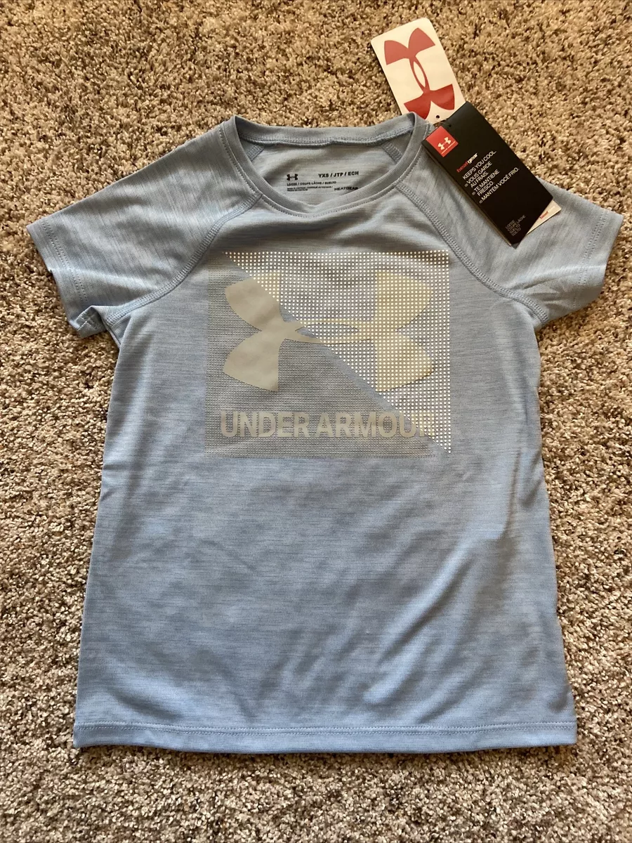 New NWT Girls Under Armour Shirt Youth XS Heat Gear Light Blue 5/6 Tee T- shirt