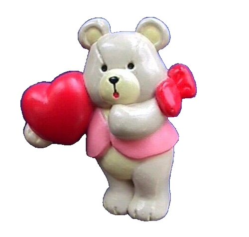 Sangamon PIN Valentines Vintage BEAR with HEART Girl BOW Red 80s Holiday Brooch - Picture 1 of 2