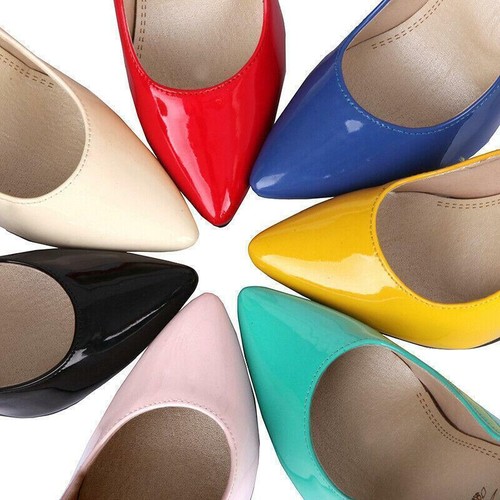 Zapatos de salón de tacón alto de charol brillante con punta puntiaguda para mujer Zapatos de boda Fiesta Plus - Imagen 8 de 19