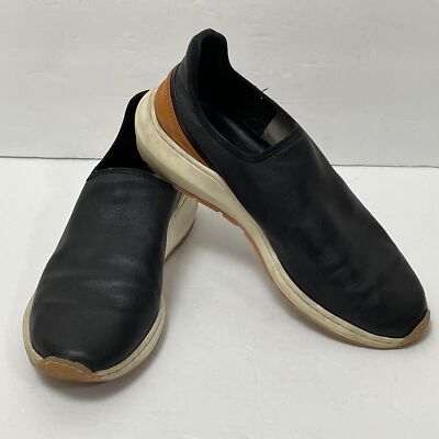 Vince Marlon Leather Sneaker Shoes Womens US Size 8 Black Tan Slip On
