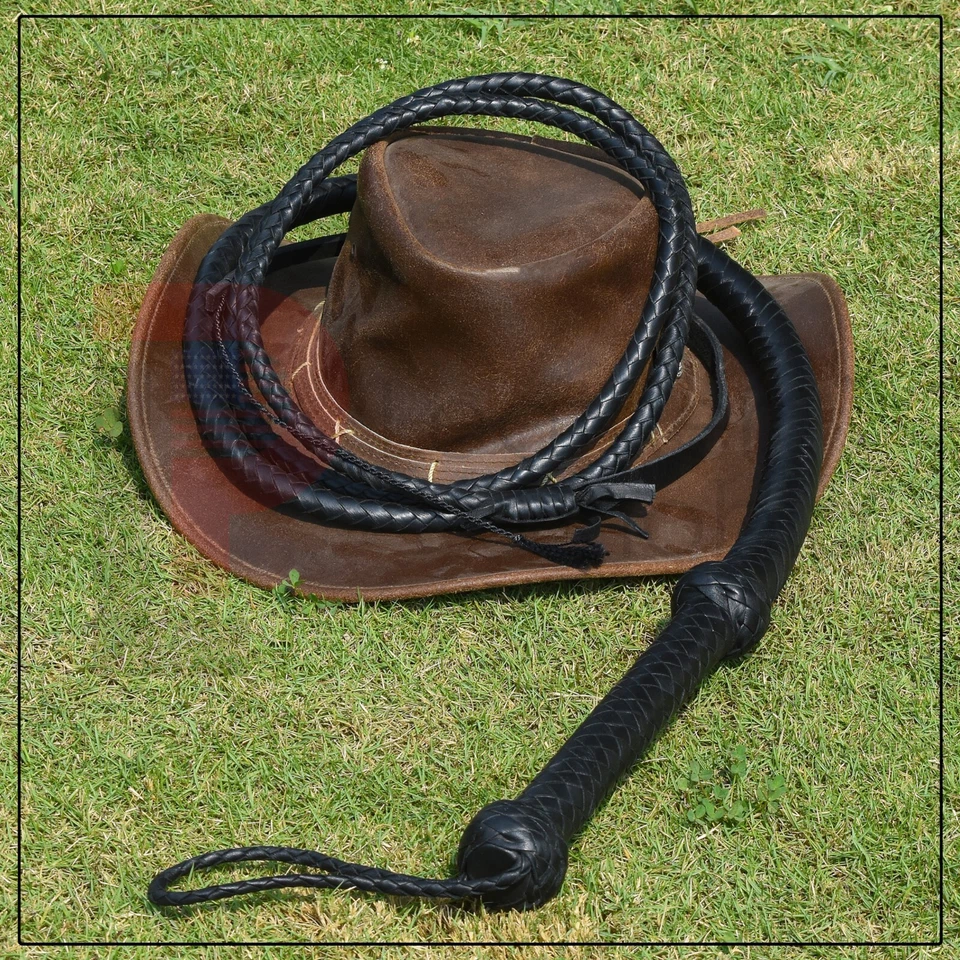 LEATHER PHOBIA Real Leather Indiana Jones Bullwhip Cowhide 08 Feet Long Black 12 Plaits Whip