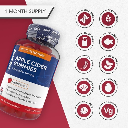 Zipvit Apple Cider Vinegar Gummies 1000mg with The Mother & Vitamins B6 and B12 - Picture 5 of 5