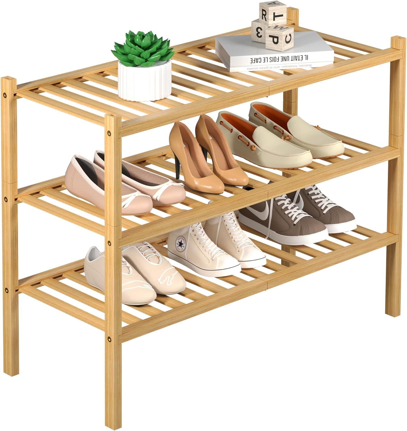 3-Tier Stackable Bamboo Shoe Rack Closet Organizer 27x11x20 Wood Storage