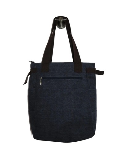 Blue Denim Tote Handbag Purse with Plush Cats Double Handles Zip Closure - Picture 12 of 12