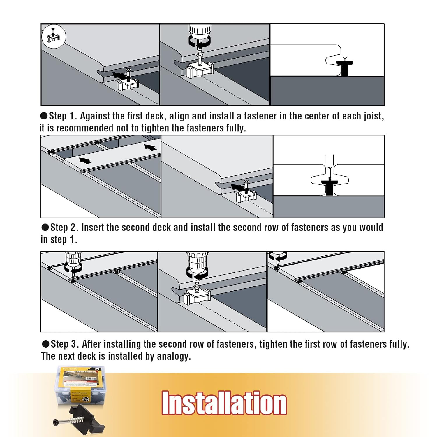 Hidden Deck Fasteners for Composite Decking Board, Universal Hidden Fasteners wi