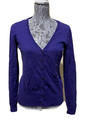 H&M Sweater Knit Purple Cardigan V-Neck Button Long Sleeve Jacket Womens M - Picture 11 of 15