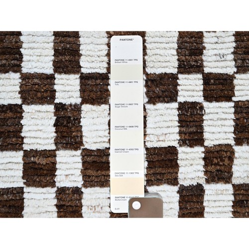 2'10"x4'10" Brown Moroccan Weave Squares Design Pure Wool Hand Knotted Rug R1381 - Picture 4 of 7