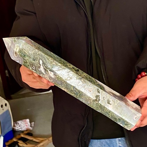 4.73LB Natural water grass agate wide column Obelisk quartz crystal sample colum - 第 1/12 張圖片