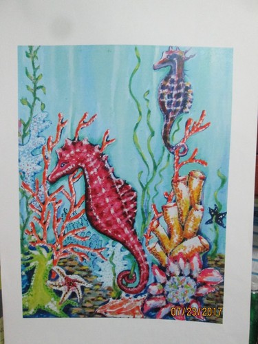'Seahorse Coral View', Tropical Art print, 9"x12" image - Bild 3 von 6