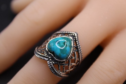 Anillo Corazón Turquesa Plata de Ley Talla 10 - Imagen 7 de 8