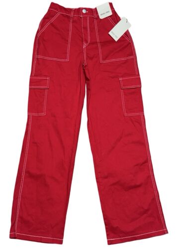 Rachel Paige Wide Leg Cargo Jeans Y2k Red Women’s Size S 24x32 NWT