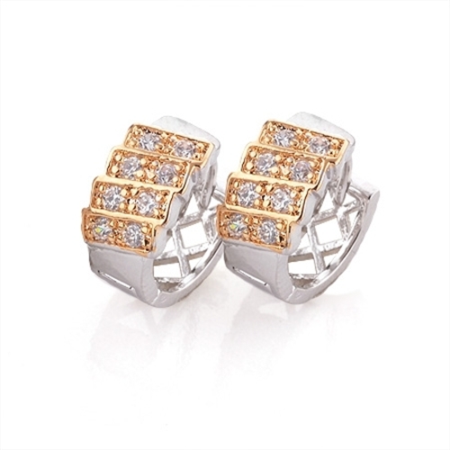 18K White & Yellow Gold Filled Clear CZ Earrings (E-127) - Picture 1 of 1