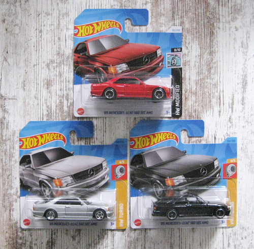 3 x Hot Wheels '89 Mercedes Benz 560 SEC AMG HW Turbo 4/5 HW modifiée 8/10