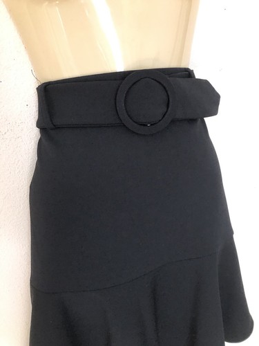 Fischschwanzrock mit Gürtel Damengröße Small einfarbig schwarz Stretch knielang Meerjungfrau " - Bild 5 von 11