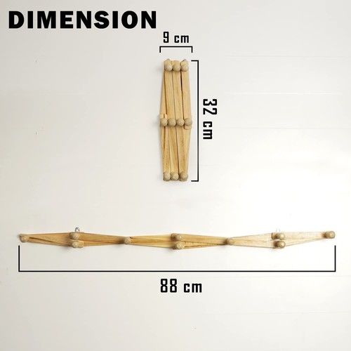 Appendiabiti/Cappotto/Cappello in Bambù da Parete Regolabile 32CM Multiuso - Foto 5 di 7