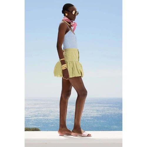 NWT CAROLINE CONSTAS Green White Gingham Checkered Reina Bubble Mini Skirt XS - Picture 12 of 12