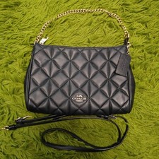 COACH black quilted shoulder bag design chain leather strap Quilting Mudium size