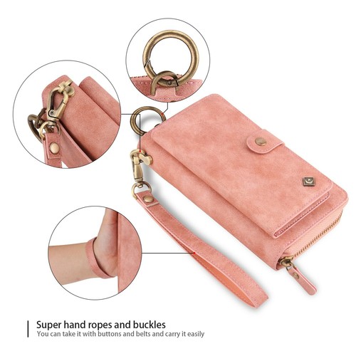 For iPhone 16 15 14 13 Pro Max Women Purse Leather Zipper Detachable Wallet Case - Bild 46 von 48