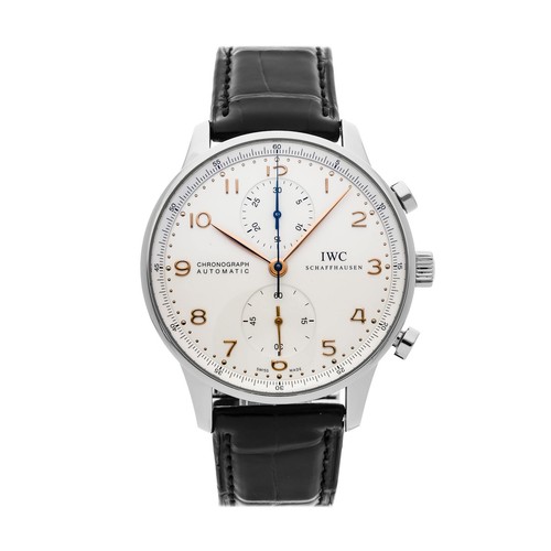 IWC Portugieser Chronograph Steel Auto 40mm Silver Dial Strap ...