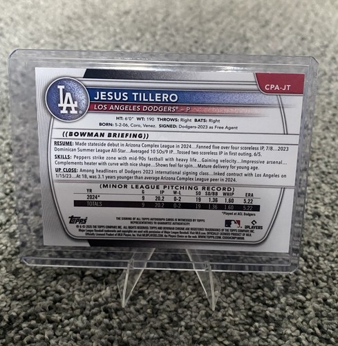 2025 Bowman Jesus Tillero 1st Bowman Chrome Auto Green Refractor /99 LA Dodgers - Picture 2 of 2