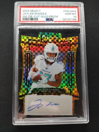 2023 Select Signature Die Cut Jaylen Waddle Gold Prizm /10 PSA 10 Auto