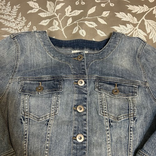 Chaqueta de mezclilla recortada sin cuello TORRID para mujer 3X elástica manga 3/4 Jean Plus - Imagen 4 de 10