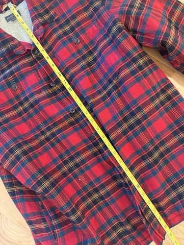 LL Bean Signature Shirt Mens Large Red Plaid Flannel Sherpa Jacket Shacket - Picture 8 of 8
