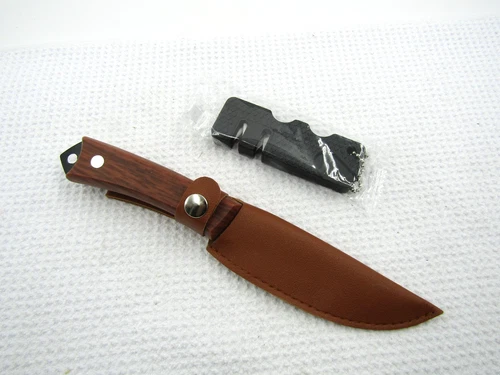 Knife Fixed Steel Blade, Overall 8" with Sheath and Knife Sharpener