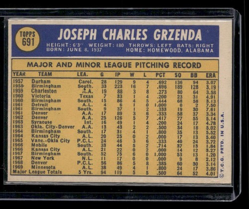 1970 Topps - High # Joe Grzenda #691 - Imagen 2 de 2