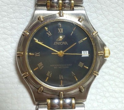 ENICAR Men's Quartz Watch Black Dial 955.051　Used From Japan F/S