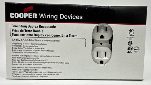 10 Pcs Cooper Duplex Outlet Receptacles White NEMA 5-15R 15A 125V 270W New Boxed - Afbeelding 2 van 9