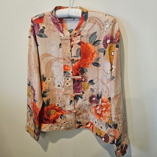 Damen Chico's Design bunte Seide Blumen Cheongsam Bluse Größe Large - Bild 4 von 12