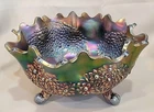 VINTAGE FENTON ELECTRIC CARNIVAL GLASS ORANGE TREE FOOTED BOWL BLUE GORGEOUS 10"