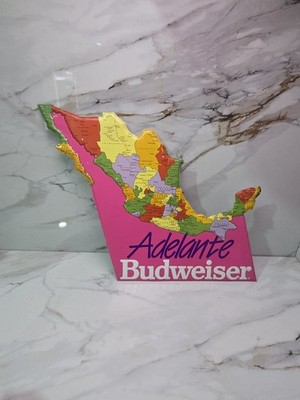 1990 VINTAGE ADELANTE BUDWEISER BEER MEXICO IN 3-D  MAP CUT OUT BAR SIGN