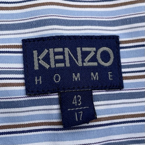Kenzo Homme Stripe Shirt Men's 17" XL Blue 100% Cotton Long Sleeve Chest Pocket - Picture 4 of 17