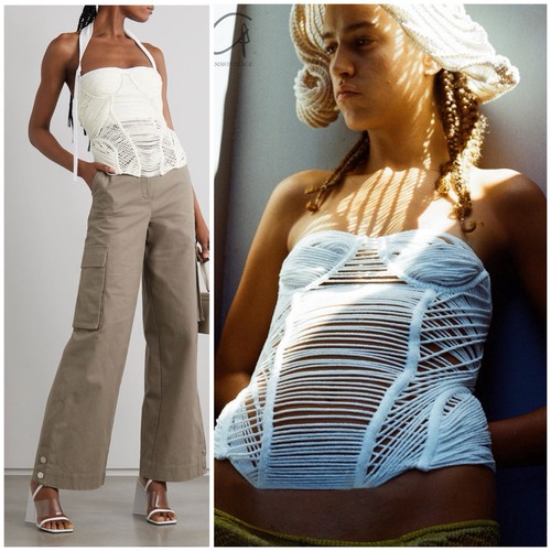 NWT Isa Boulder Geometry Knit Tank Top Corset in Chalk Cream Size Women’s Small