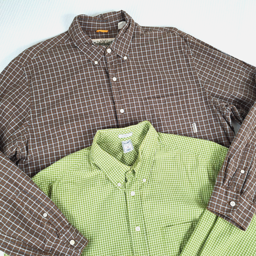 Y2K Timberland ON Men's Shirt Work Sz XL Lot Plaid Checkered Button Green Brown - Picture 20 of 20