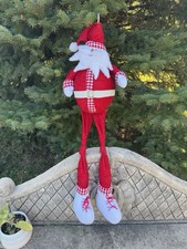 Vintage Santa Plush Shelf Sitter Long Legs Christmas Decor Whimsical
