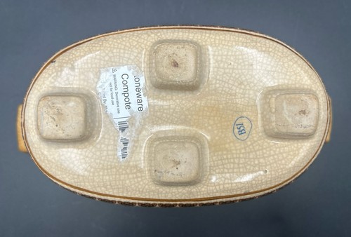 Vintage Keramik Übertopf mit Birnen Crackle Finish Griffe Beine braun rechteckig - Bild 4 von 7