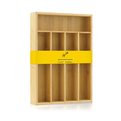 Bamboo Drawer Organizer for Kitchen Utensils, Drawer Divider for Large Cutler...